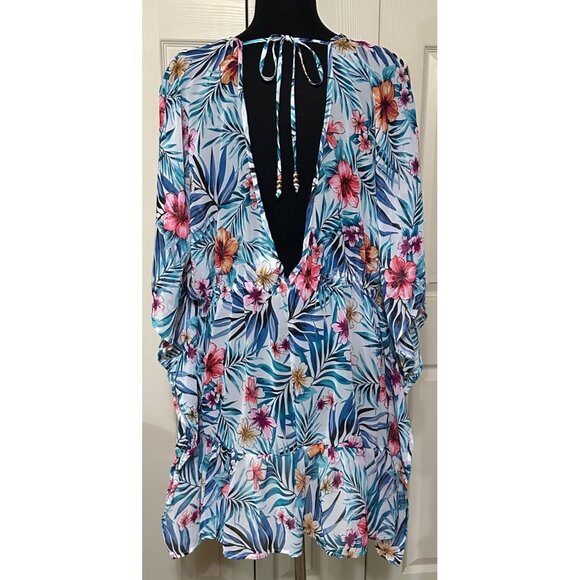 Time & Tru Women's Swimsuit Cover Tropical Print 100% Polyester Size XL (16-18) - Picture 4 of 10